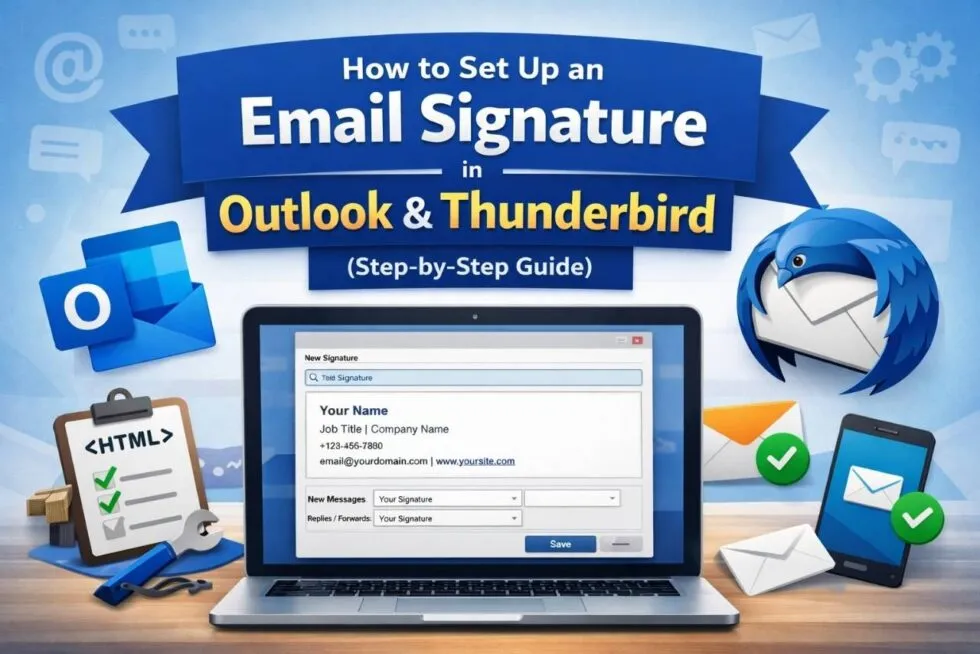 Guide cover: how to set up an email signature in Outlook and Thunderbird, step by step