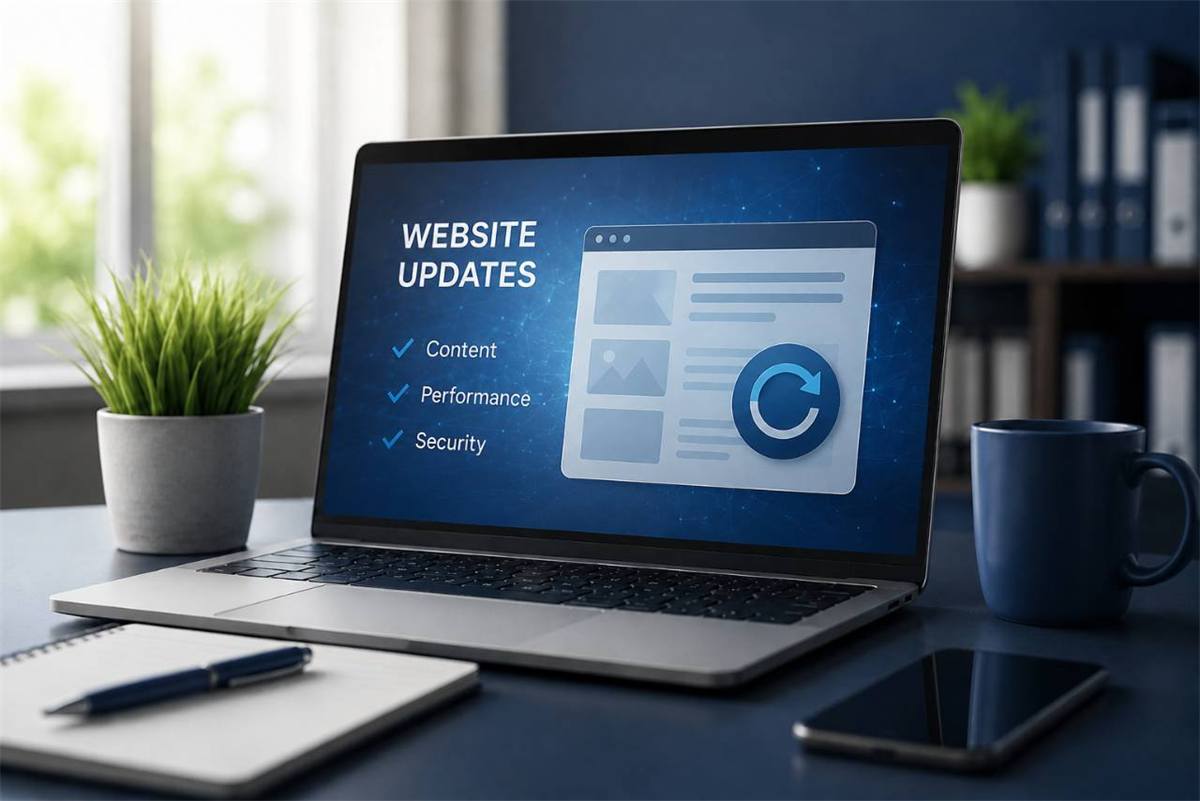 Laptop showing a website update screen